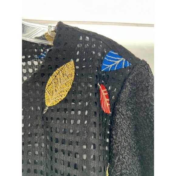 Draper's & Damon's Sheer Leaf Print Blazer Black/Multi Embroidered Size Large - Picture 4 of 7